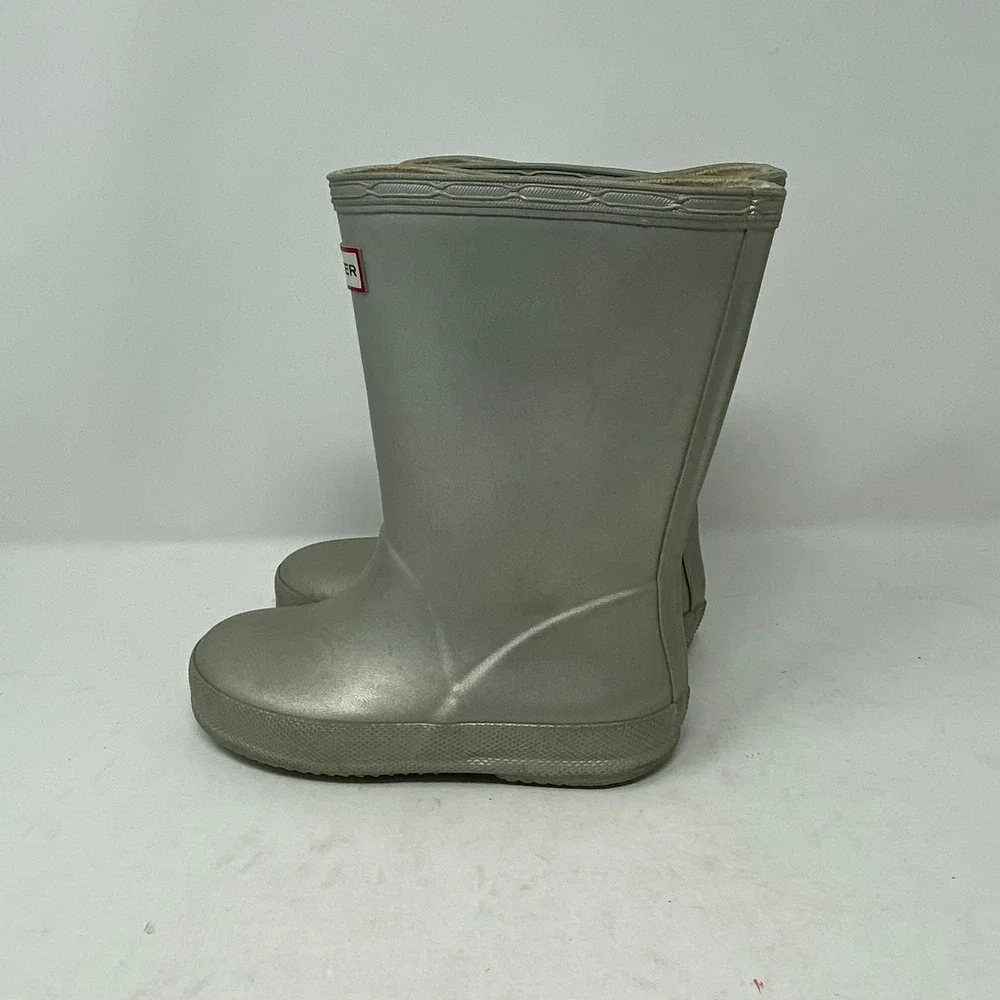Hunter Kids First Metallic Silver Rain Boots Waterproof Wellies Size 10 Kids
